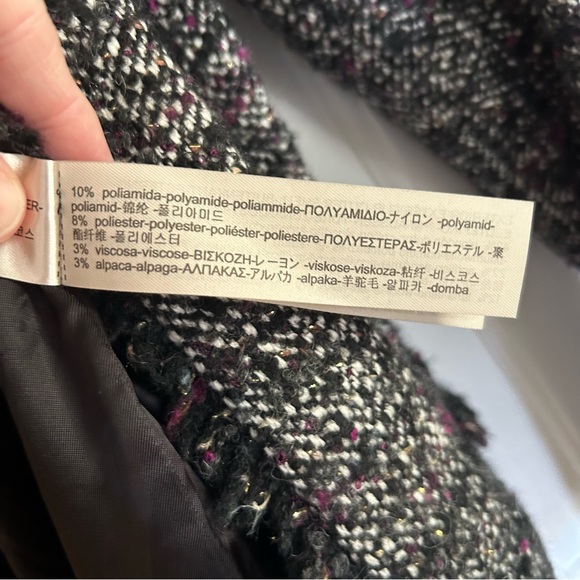 Massimo Dutti Cropped Boucle Tweed Blazer Black White Purple Size 2 - Picture 9 of 15